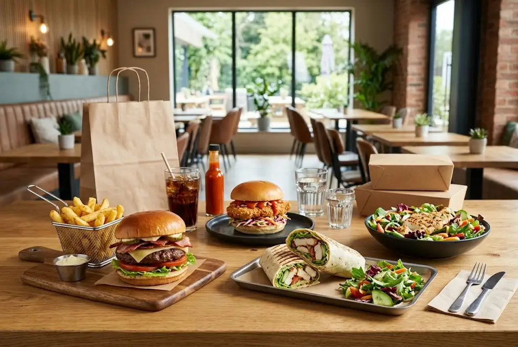 Popular fast food chains UK serving burgers and takeaway food