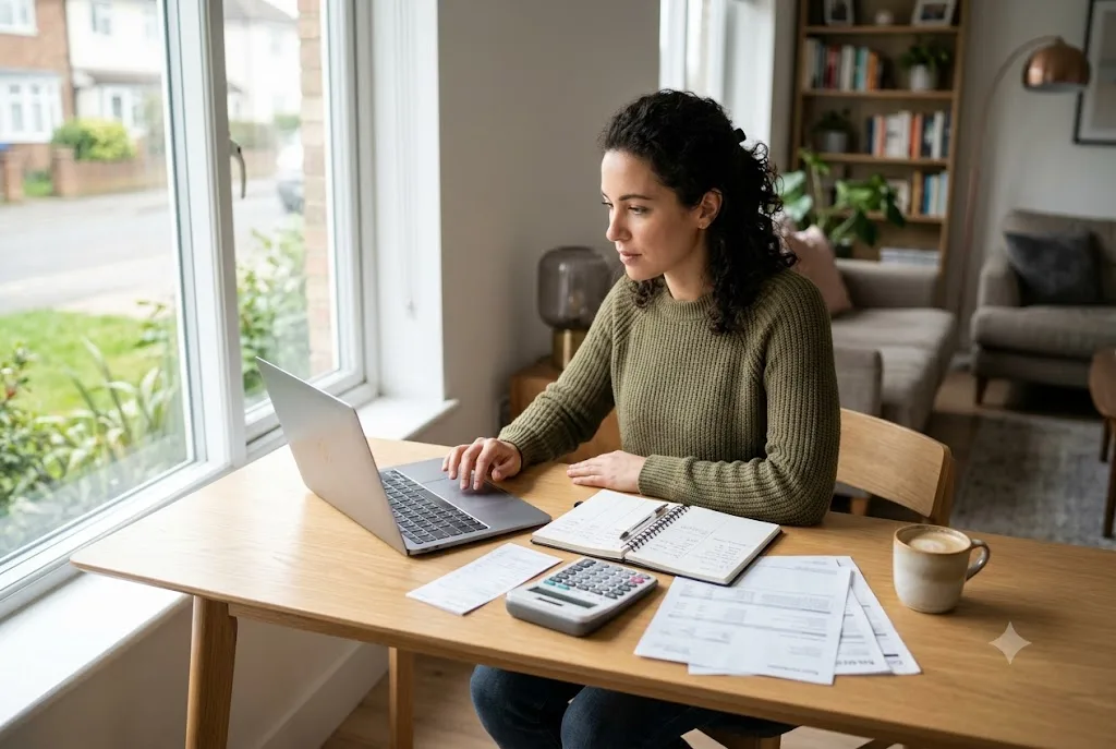 Person reviewing finances to improve credit score in the UK