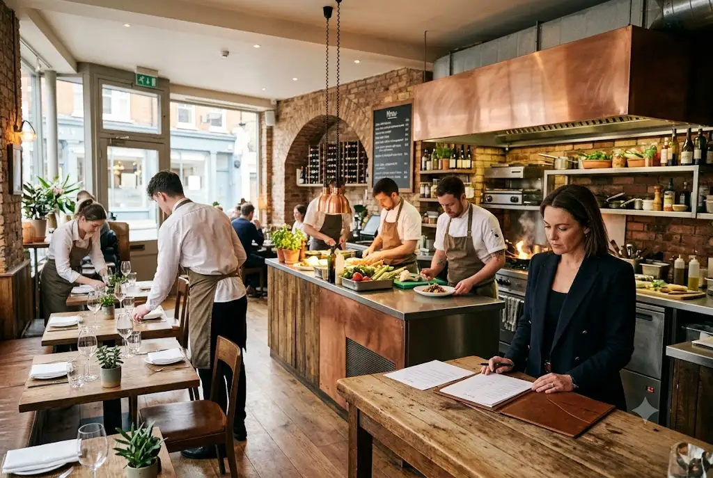 Owner preparing to start restaurant business in a modern UK restaurant