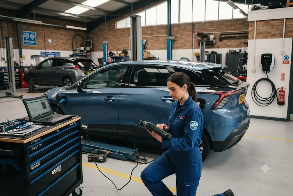 EV servicing for a family electric car at a UK garage