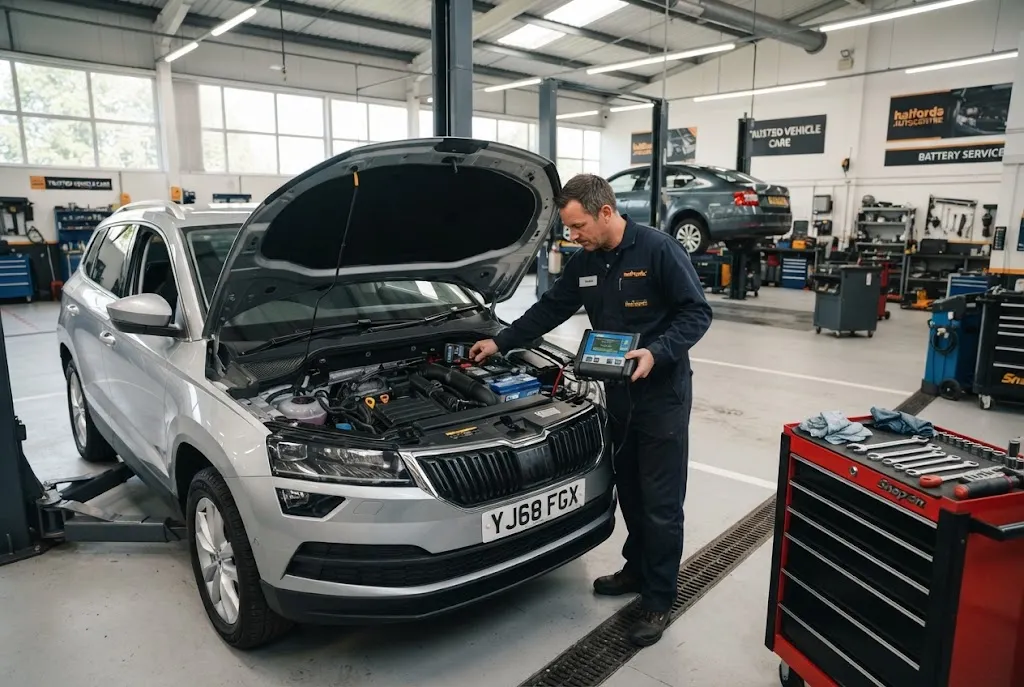 Auto battery service and testing for a modern vehicle