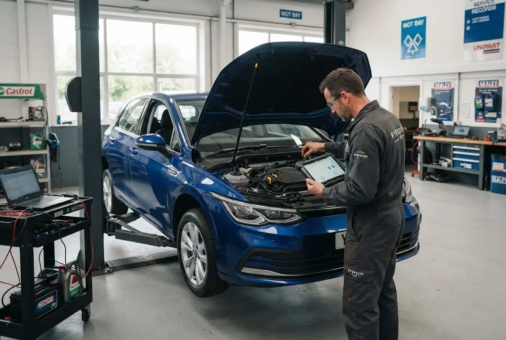 Vehicle maintenance inspection with service history and routine servicing