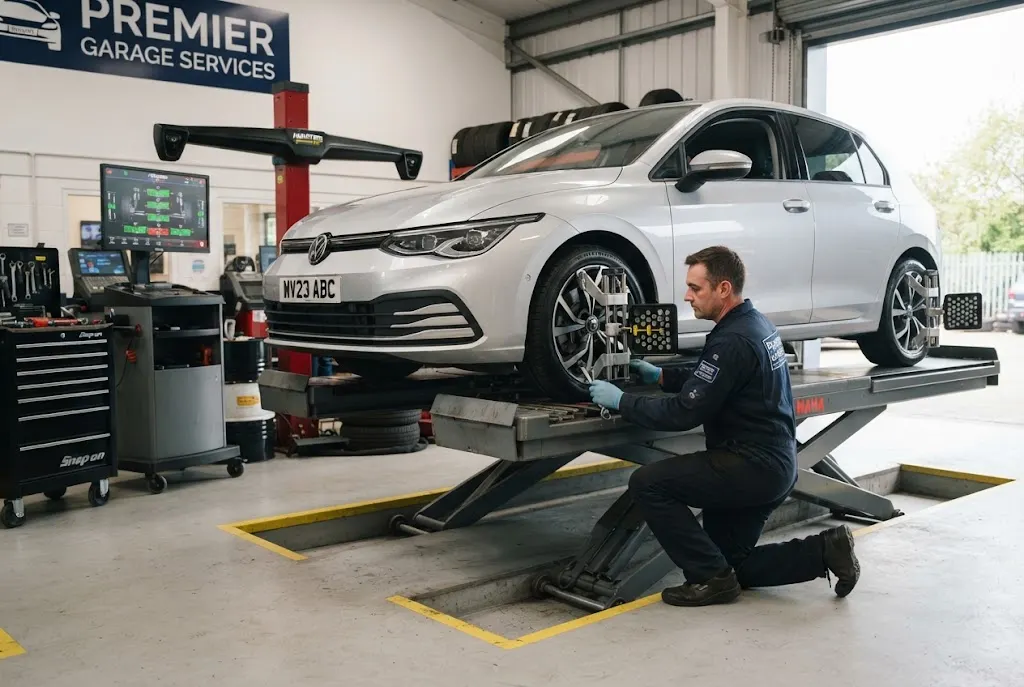 Wheel alignment inspection for accurate tyre and steering geometry